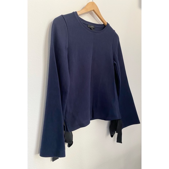 J. Crew • Navy Blue Tie Bell Shaped Long Sleeve Knit Blouse Top - Picture 3 of 16